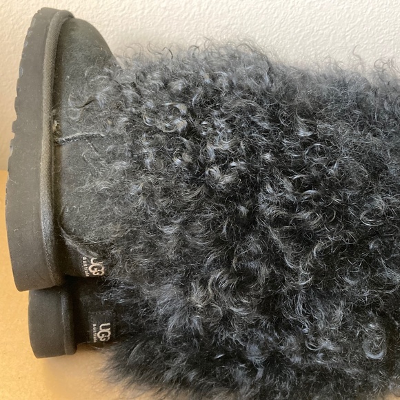 UGG MONGOLIAN CLASSIC TALL SHEEPSKIN CUFF FUR BOOTS BLACK SZ 7 - Picture 7 of 16
